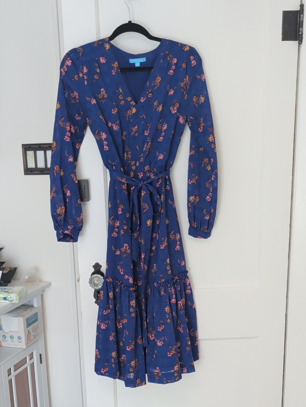 Draper James Navy Floral Wrap Dress with Tie Waist